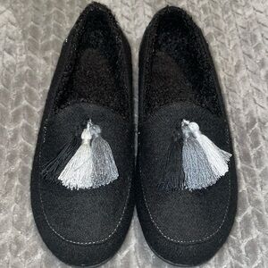 Spenco Hearthside Slipper Black Womens Sz 7W Orthotic Felted Wool Upper Fleece